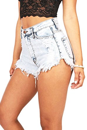 Vibrant Pink Ice Women's Juniors Acid Wash High Waist Cutoff Shorts