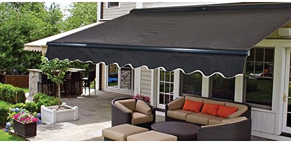 ALEKO AWCM16X10BK81 Motorized Sunshade Half Cassette Retractable Patio Deck Awning 16x10 ft (Black)