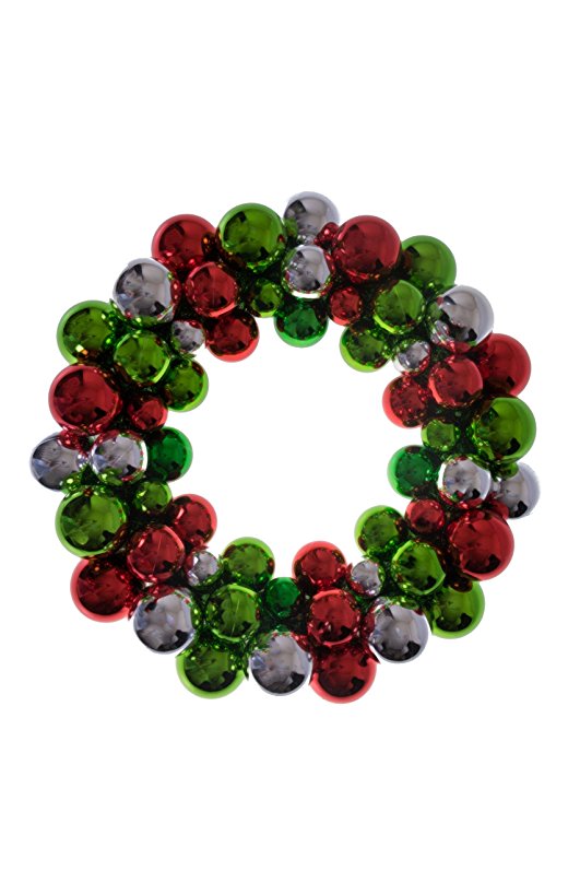 Christmas Ornament Wreath by Clever Creations | Bright Red Green & Silver | Festive Holiday Décor | Classic Theme | Lightweight Shatter Resistant | Great for Indoor/Outdoor Use | 13.5" x 13.5" x 2.75"