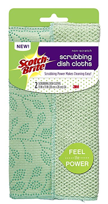 Scotch-Brite Scrubbing Dish Cloth, 11 in. x 11 in., Mint Vine Pattern, 2/Pack