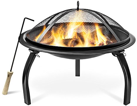 Sorbus Fire Pit 22", Portable Outdoor Fireplace, Backyard Patio Fire Bowl, Foldable Legs, - Includes Safety Mesh Cover, Poker Stick and Carry Bag, Great for Camping, Outdoor Heating, Bonfire, Picnic,