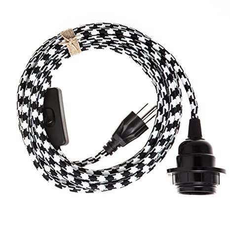 Swag Light - Hanging Pendant Light Cord Kit by Color Cord Company - Choose from 30  colors - Black & White Houndstooth