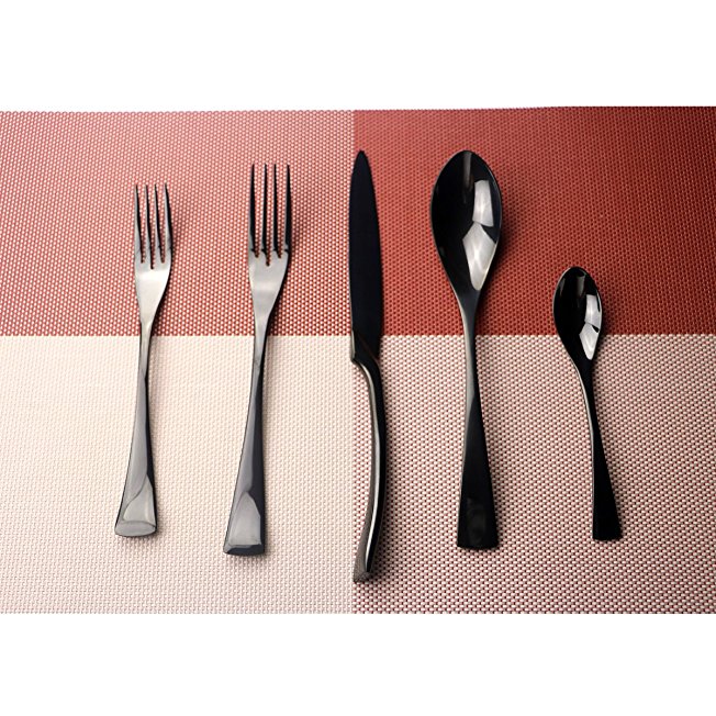 Uniturcky Black Cutlery Set, 20 piece Mirror Polishing Black 18/10 Stainless Steel Dinnerware Flatware Sets,Service for 4,Dinnerware Knife, Forks, Soup Spoon, Coffee Spoon, Salad Fork