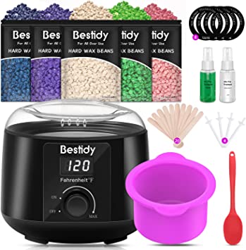 Bestidy Waxing Kit for Women and Men Home Wax Warmer with Hard Wax Beans for Hair Removal for Brazilian Body Armpit Bikini Chest Legs Face Eyebrow - Silicone Non-stick Bowl