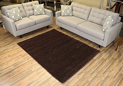 Shaggy Collection Solid Color Shag Area Rugs (Brown, 5'x7') (4078)