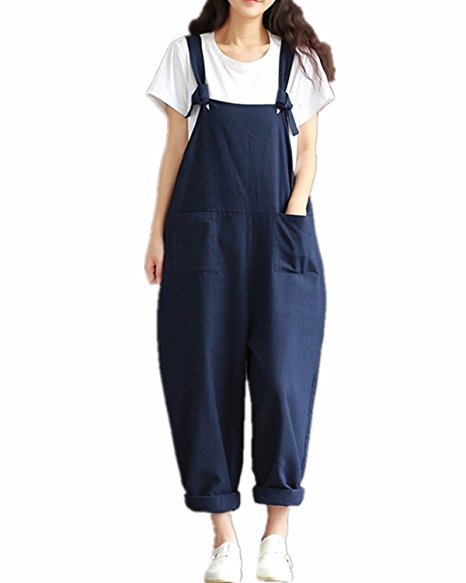 Styledome Women's Retro Loose Casual Baggy Sleeveless Overall Long Jumpsuit Playsuit Trousers Pants Dungarees