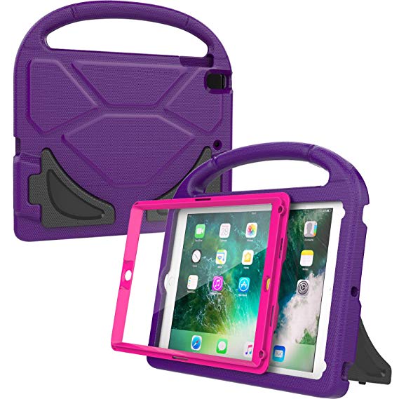 AVAWO Kids Case Built-in Screen Protector for New iPad 9.7" 2018 & 2017 - Shockproof Case with Handle for iPad 9.7 Inch (2018 6th Gen) & 2017 5th Generation - Purple Rose