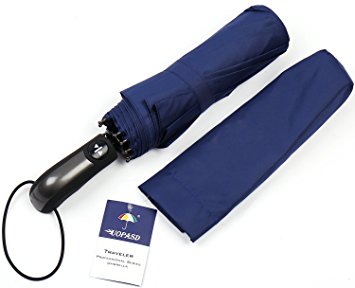 Travel Umbrella,Uopasd Compact Windproof Folding Umbrella with 10 Ribs Auto Open Close(blue/black)