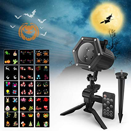 Christmas Projector Lights, Maxcio LED Projector Light for Halloween, Christmas, Thanksgiving Day, Birthday, 15 Dynamic Films, 2018 New Holiday Decoration Light, Waterproof for Indoor/Outdoor Use, 6W