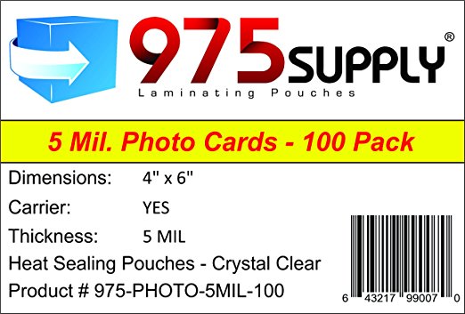 975 Supply - 5 Mil - 4" x 6" Photo Laminating Pouches - 100 Pouches