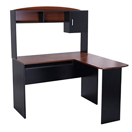 Goplus Corner L-shaped Ergonomic Study Table Hutch Home Office Student Furniture (Desk)