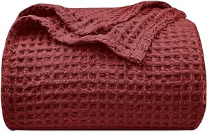 PHF Ultra Soft Waffle Weave Blanket Queen Size 90"x 90"- Washed Lightweight Breathable Cozy Woven Blanket Perfect for Spring Summer - Great Decor for Couch Bed Sofa Home Car - Wine