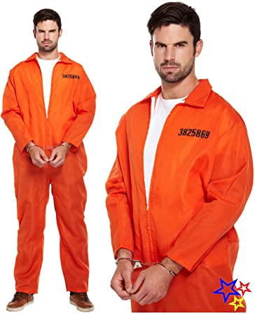 Classic Orange Prisoner Overall Jumpsuit Boiler Suit Convict Prison Inmate Fancy Dress Costume Outfit