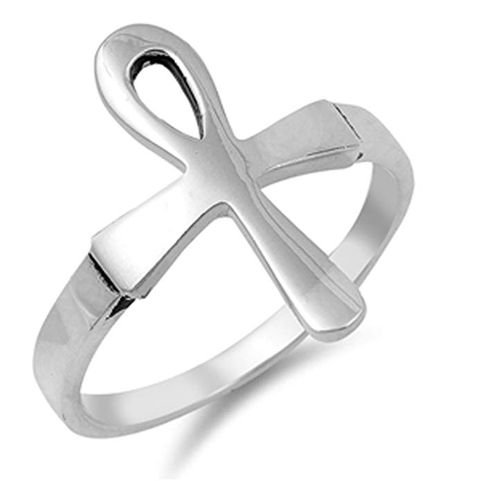 Prime Jewelry Collection Sterling Silver Women's Cross Ankh Ring (Sizes 5-10)