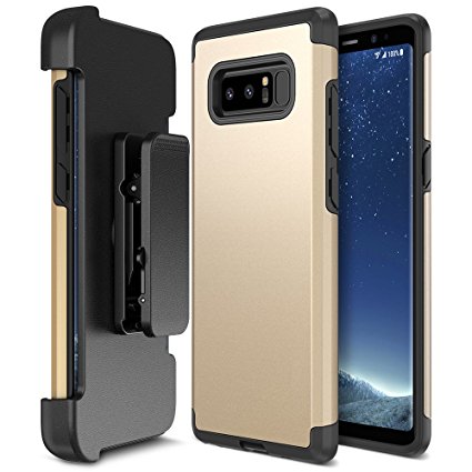 Galaxy Note 8 Case Holster, Trianium [Duranium Series] Heavy Duty Protective Cover with Belt Clip and Kickstand For Samsung Note 8 Phone [Extreme Protection]- Gold