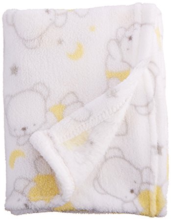 Nuby Cuddly Soft Plush Baby Blanket, White/Neutral Print, 30" x 30"