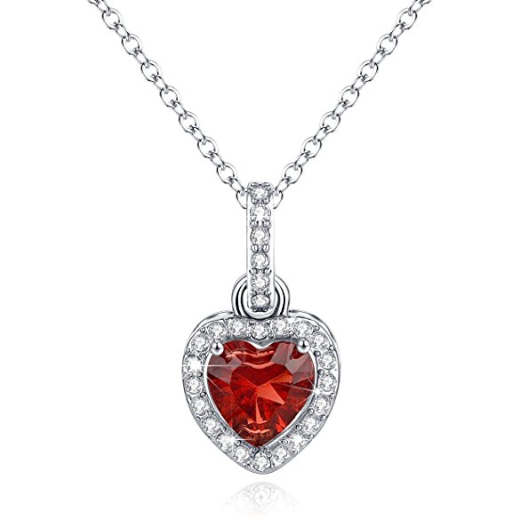 Love Heart Necklace Pendant Simulated Birthstone Jewelry Necklace for Women Gift Rhinestone Necklace Month