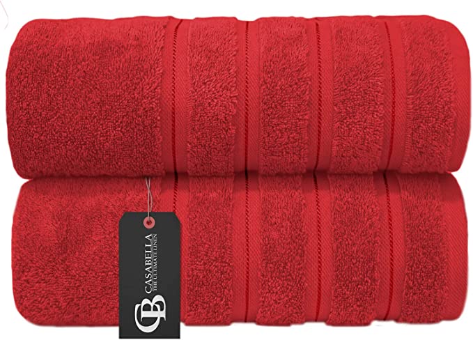 Casabella Premium Quality 2 Pk Red Bath Sheets 100% Combed Cotton 650 GSM Jumbo Bath Sheet Set Quick Dry Towels Bath Sheets Highly Absorbent 2 Red Extra Large Bath Towels