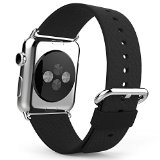 Apple Watch Band with Apple Watch Lug MoKo Premium Soft Genuine Leather Replacement Strap for 42mm Apple Watch All Models BLACK