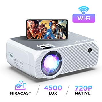 Bomaker Wi-Fi Mini Projector, Upgraded 4500 Lux, Portable HDMI Projector, Full HD 1080P Supported, Wireless Screen Mirroring and Miracast, for Android/ iOS / Laptops/ PCs/ Window- White