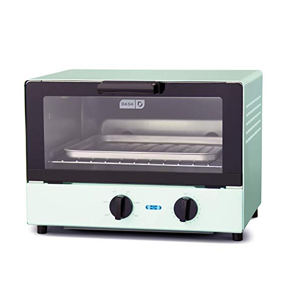 Dash Compact Toaster Oven Cooker for Bread, Bagels, Cookies, Pizza, Paninis & More with Baking Tray, Rack   Auto Shut Off Feature - Aqua