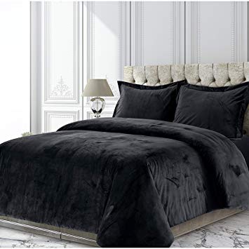 Tribeca Living VENICEDUVETKIBL Venice Velvet Oversized Solid Duvet Set, King, Black