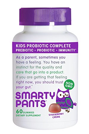 SmartyPants Probiotic   Prebiotic Immunity Gummies for Kids: 4 billion CFU   Wellmune Prebiotic, VEGETARIAN, NON-GMO, GLUTEN-FREE, PATENT-PENDING; Strawberry Creme; 30 Day Supple