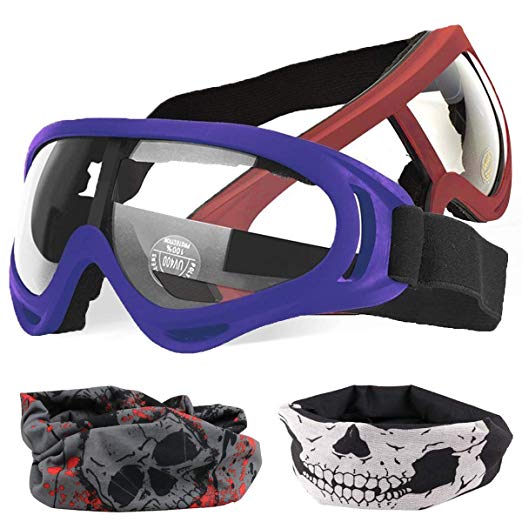 POKONBOY 2-Pack Adjustable Blaster Face Masks Compatible with Nerf Guns N-Strike Elite Series (2 Vision Glasses, 2 Face Tubes ) (Red Blue)