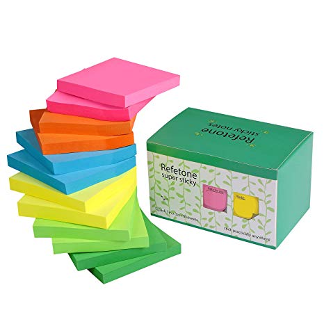 Sticky Notes 3x3 inches,12 Pads/Pack Self-Stick Notes with Strong Viscosity & Easy Post 100 Sheets/Pad,1200Sheets, 6 Assorted Bright Colors,Individual Package (Improved Quality Version)