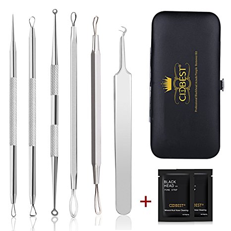 Blackhead Remover, Acne Pimple Comedone Extractor, Stainless Steel Blackhead Remover Tool Kit Set of 6Pcs ,Whitehead Removal Tool , Professional Extractor Tweezer Treatment for Blemish, Whitehead Popping, Zit Removing for Risk Free Nose Face Skin   2Pcs Nose Mask