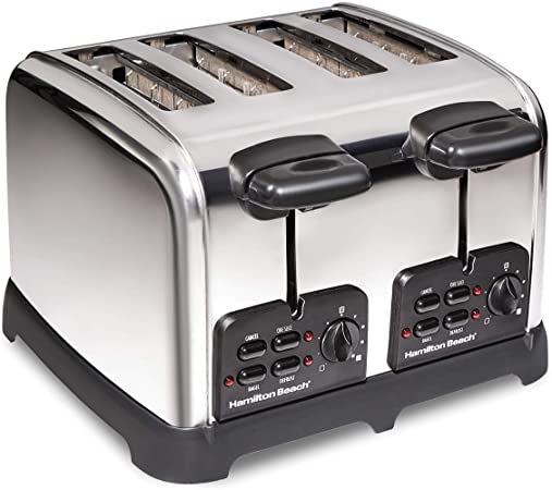 Hamilton Beach 24782 Toaster with Wide Slots, Sure-Toast Technology, Bagel & Defrost Settings, Auto Boost to Lift Smaller Breads, 4 Slice, Polished Stainless Steel