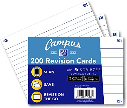 Oxford Campus Revision Cards, Ruled, A6, White, 200 Cards