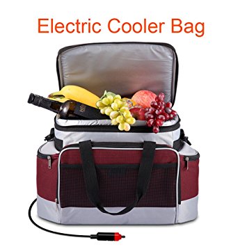 YAPA Car Connect Travel Cooler Bag, Small Lightweight Portable Thermoelectric Refrigerator Come with Car Cable Charging Best Convenient Outdoor Fridge for Camping,Bech Trip,Picnic (burgundy)