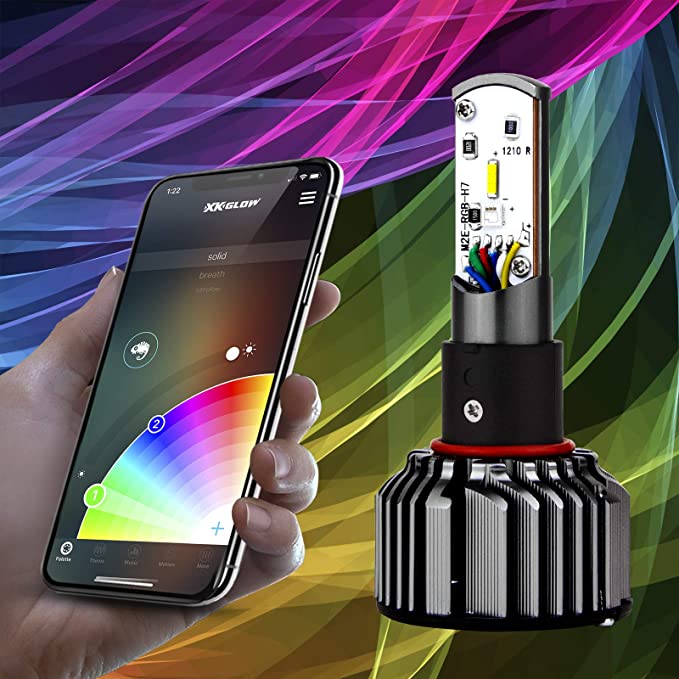 2nd Gen 2in1 LED Headlight Bulb Kit - XKchrome Smartphone App-Enabled Bluetooth RGB Devil Eye   LED Headlight Conversion -HB3