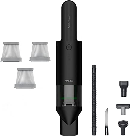 WYZE Portable Handheld Car Vacuum & Washable HEPA Filter 3 Pack, Strong Suction 16,800Pa /42.8 AW Cleaning Power from Home to Car, 30 Mins Working Time Per Charge with Multiple Attachments