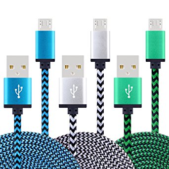 INEER Micro USB Cable 2.0 Nylon Braided 6FT High Speed Charging Cords for Android Devices, Samsung Galaxy, Sony, HTC, Motorola and More