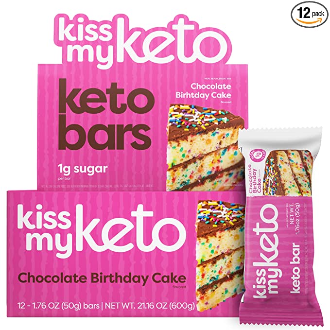 Kiss My Keto Birthday Cake Protein Bars – 1g Sugar, 9g Protein Keto Chocolate Bars – Low Carb Chocolate Bars – 12 Individually Wrapped Bars, Gluten Free Chocolate MCT Bars – Low Carb Candy Bars