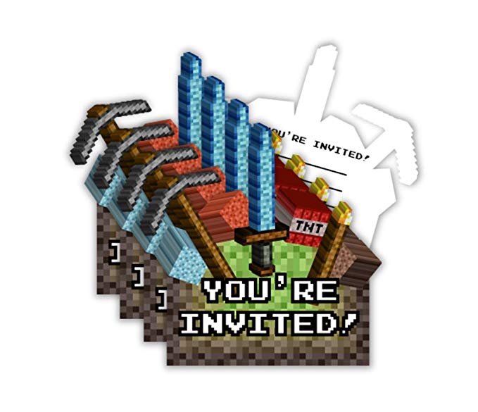 Mining Pixel World Birthday Party Invitations & Envelopes (20 Count)