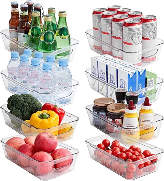 Lifewit 8pcs Refrigerator Organizer Bins, Clear Organizing Bins for Fridge Storage in Kitchen Pantry Cabinet Laundryroom Bathroom, Food Grade BPA-free Safety for Storage with Patended Wavy Design