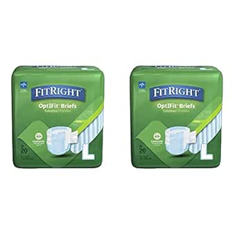 FitRight OptiFit Extra Adult Briefs, Incontinence Diapers with Tabs, Moderate Absorbency, Large, 44 to 56", 20 Count (Pack of 2)