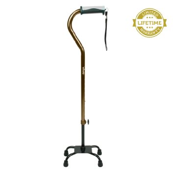 Adjustable Quad Cane By Vive - Lightweight Walking Stick for Men & Women - Walking Staff Can Be Used By Right- or Left-Handed Individuals - Fashionable & Sturdy - Lifetime Guarantee (Bronze)