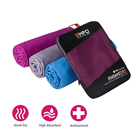 Microfibre Travel Towel with zip carry bag Large, EMPO® [140cm x 80cm]-LIFETIME WARRANTY-Super Absorbent Quick Dry, Compact & Lightweight, Maximum Comfort-Perfect for swimming, yoga, gym, camping