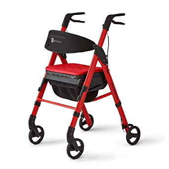 Medline Momentum Rollator Walker with Seat Cushion, Premium Folding Rolling Walker, Preassembled, 6 inch Wheels, Supports up to 250 lbs, Red