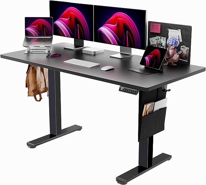 ErGear Adjustable Height Electric Standing Desk with Storage Bag,55 x 28 Inches Sit Stand up Desk, Memory Computer Home Office Desk with Cable Management Tray,DIY Bulletin Board (Black)