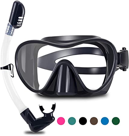 WSTOO 2020 Newest Dry Snorkel Set,Anti Fog Snorkel Mask,180 Degree Panoramic View Scuba Diving Mask,Snorkeling Gear for Adult&Youth