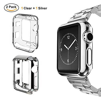 UBOLE Case for Apple Watch 38mm, UBOLE Scratch-resistant Flexible Lightweight Plated TPU Full Body Protective Case for iWatch Series3, Series 2, series 1 (CLEAR SILVER, 38mm)