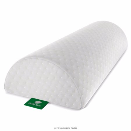 Back Pain Relief Half-Moon Bolster / Wedge - Provides Best Support for Sleeping on Side or Back - Memory Foam Semi-Roll Pillow with Washable Organic Cotton Cover (Large, White)