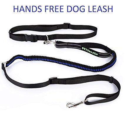 Hands Free Dog Leash for Running PETSbestie Dog Running Leash for Walking Hiking Dog Belt Reflective Stitching Adjustable Bungee Leash Length 50"-78" - Waist Belt (Fits from 25" up to 48" waist)