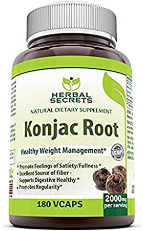 Herbal Secrets Konjac Root 2000 Mg Per Serving, 180 Veggie Capsules (Non-GMO) - Promotes Feeling of Satiety - Excellent Source of Fiber - Supports Digestive Health*