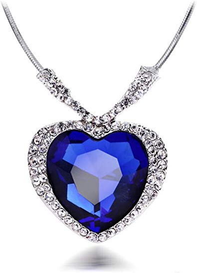 wiipujewelry Huge Titanic Heart of The Ocean Sapphire Blue CZ Crystal Necklace Pendant